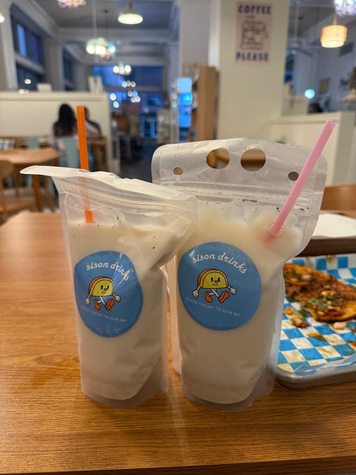 Sison Drinks pouches with horchata at Sison Tacos in downtown Waco