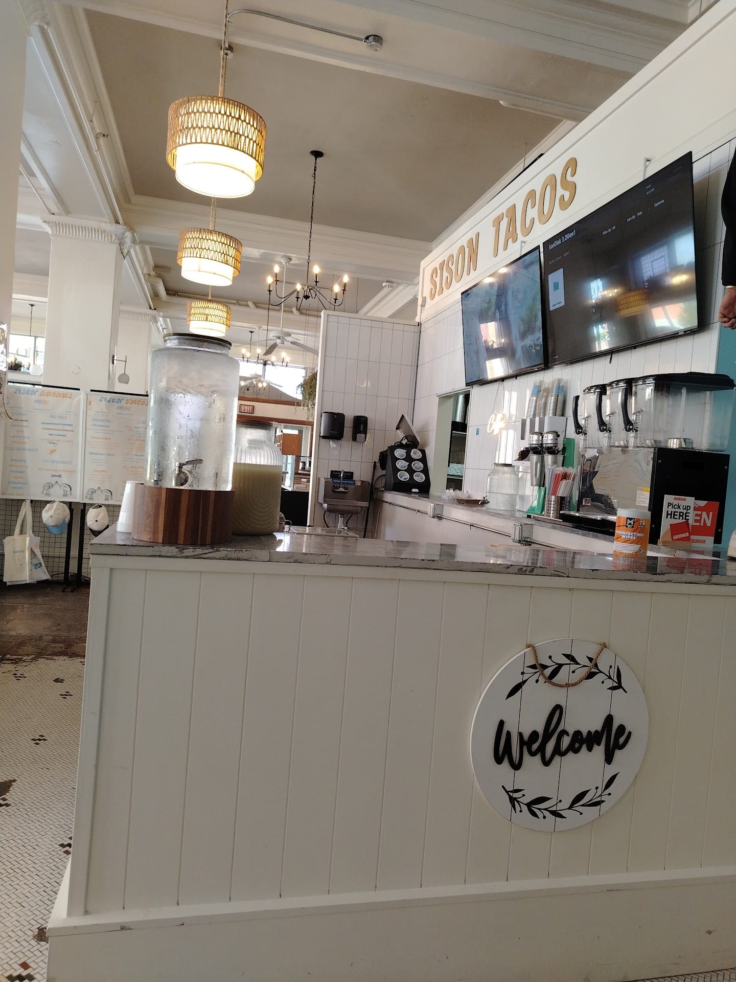 Sison Tacos counter and dining room at 601 Franklin Ave in downtown Waco